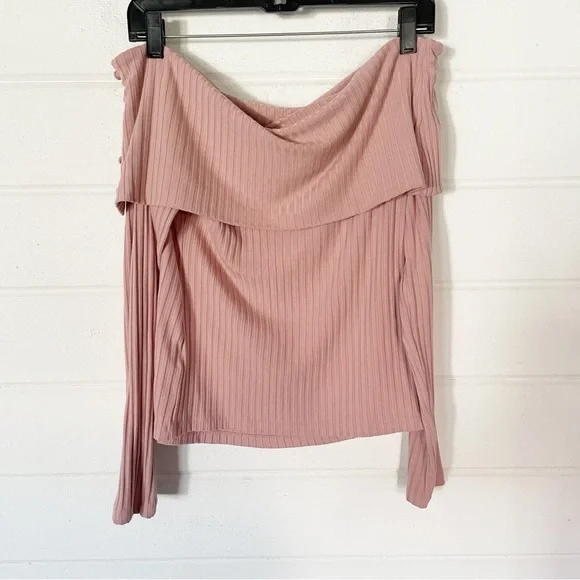 NWT Anthropologie Ribbed Off-The-Shoulder Long Sleeve Top in Mauve Size Medium - Picture 11 of 13